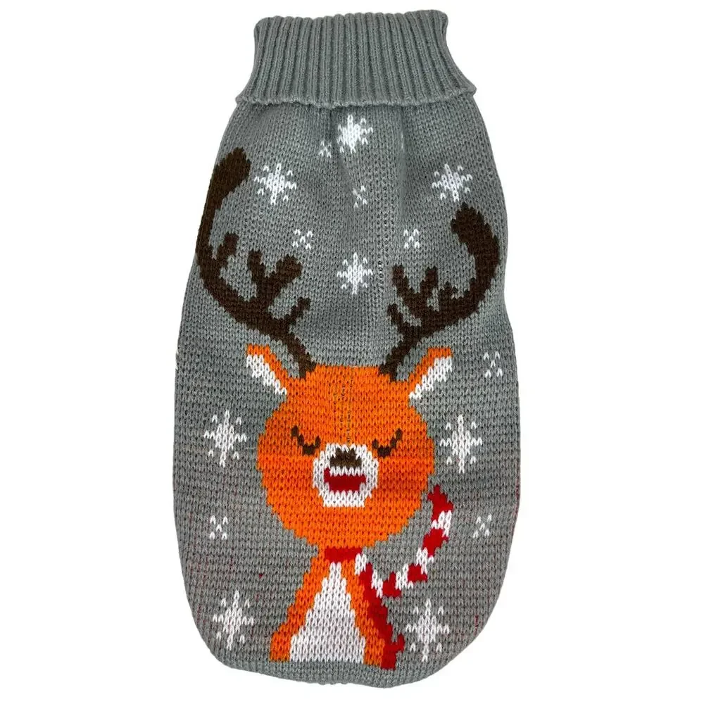 Knitted Dog Sweater Reindeer and Snowflake Christmas Print Size XL
